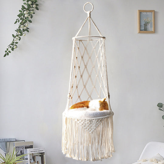 Macrame Hanging Hammock Pet Bed