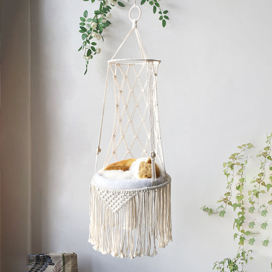 Macrame Hanging Hammock Pet Bed